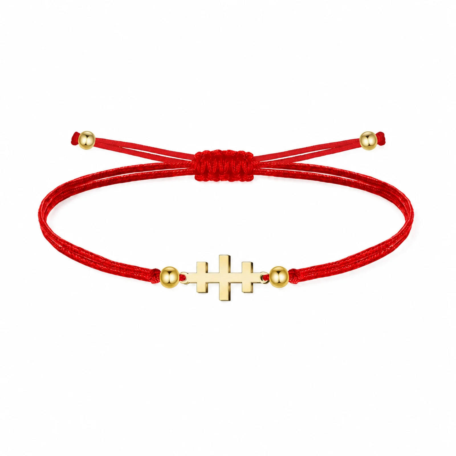 PULSERA CRUZ CATACUMBAS DORADO DE HILO EN.ROJO