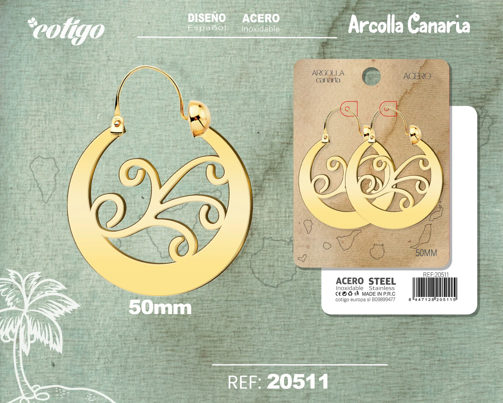 ARGOLLA CANARIA 50MMACERO COLOR DORADO