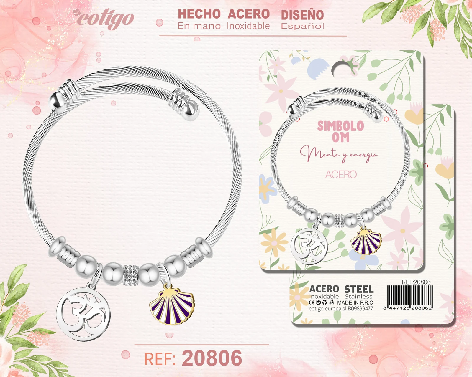 BRAZALETE ACERO CON: SIMBOLO OM