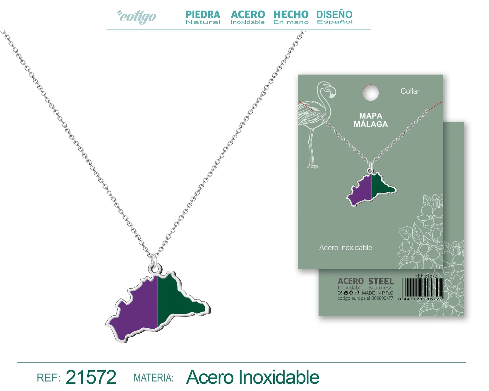 COLGANTE MAPA MALAGA ACERO PLATEADO