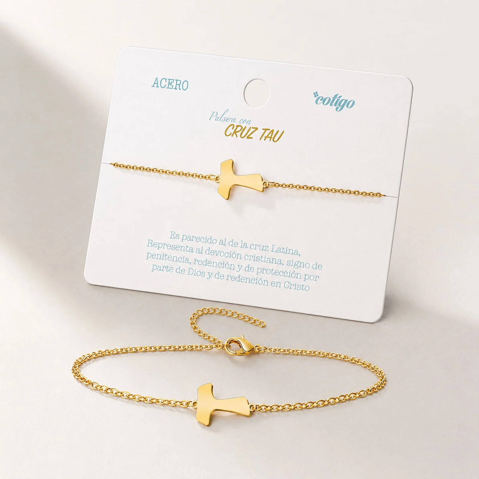 PULSERA CRUZ TAUACERO DORADO