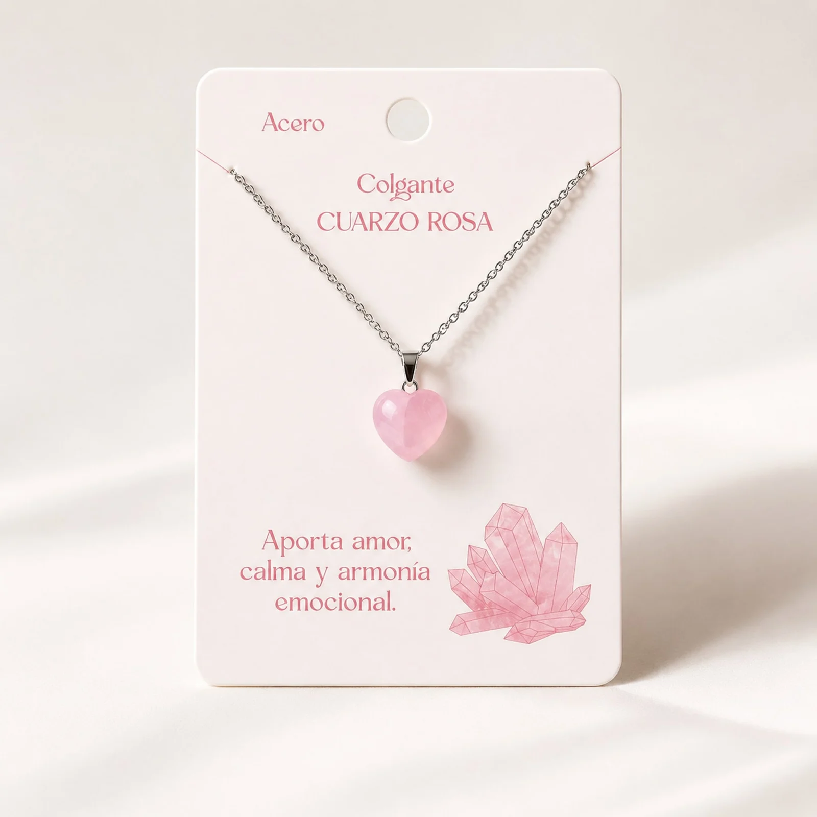 Colgante Piedra Cuarzo rosa con cadena Acero Inoxidable