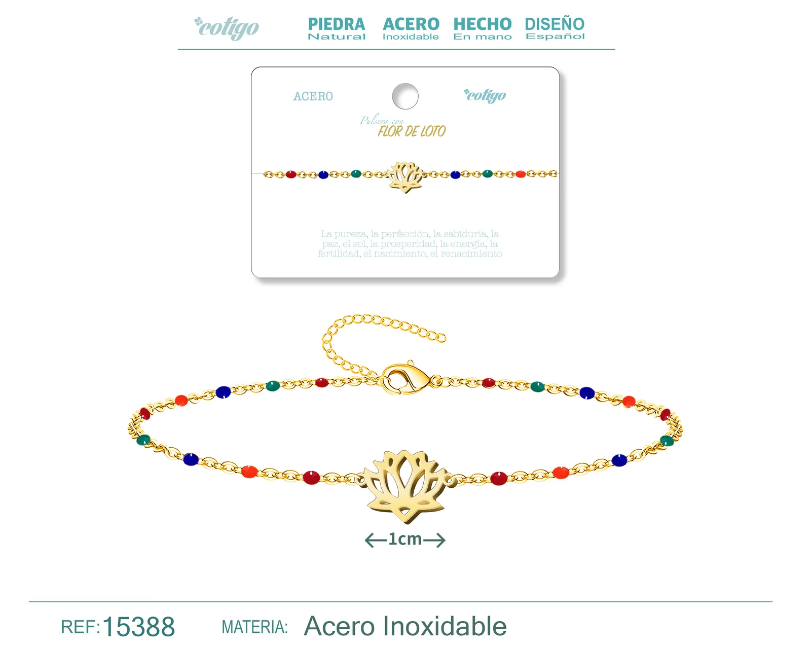 PULSERA ACERO MULTICOLOR CON FLOR DE LOTO