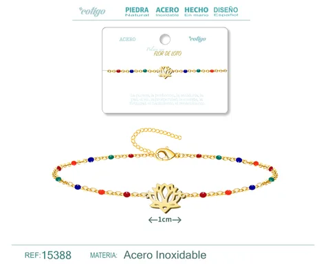 PULSERA ACERO MULTICOLOR CON FLOR DE LOTO