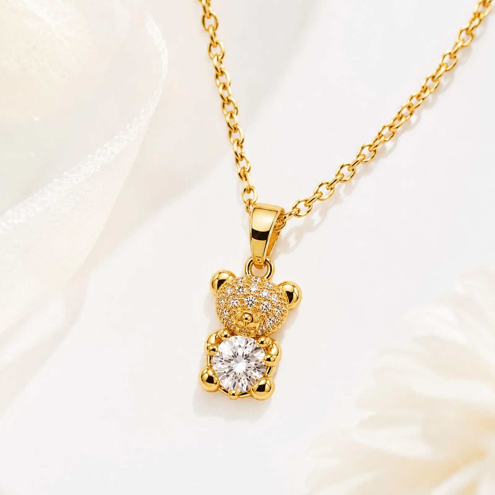 Colgangte Cobre con Circonita Colar Dorado y Cadena Acero