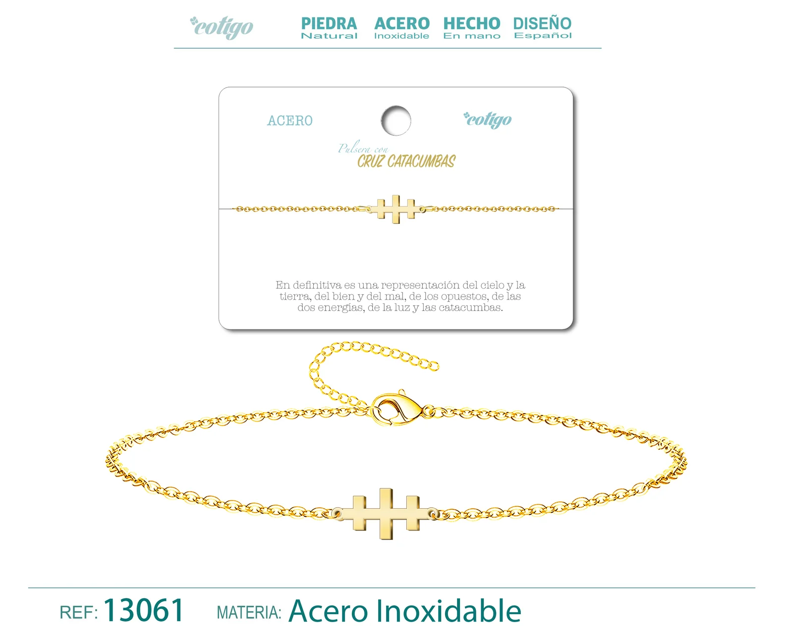 PULSERA CRUZ CATACUMBASACERO DORADO