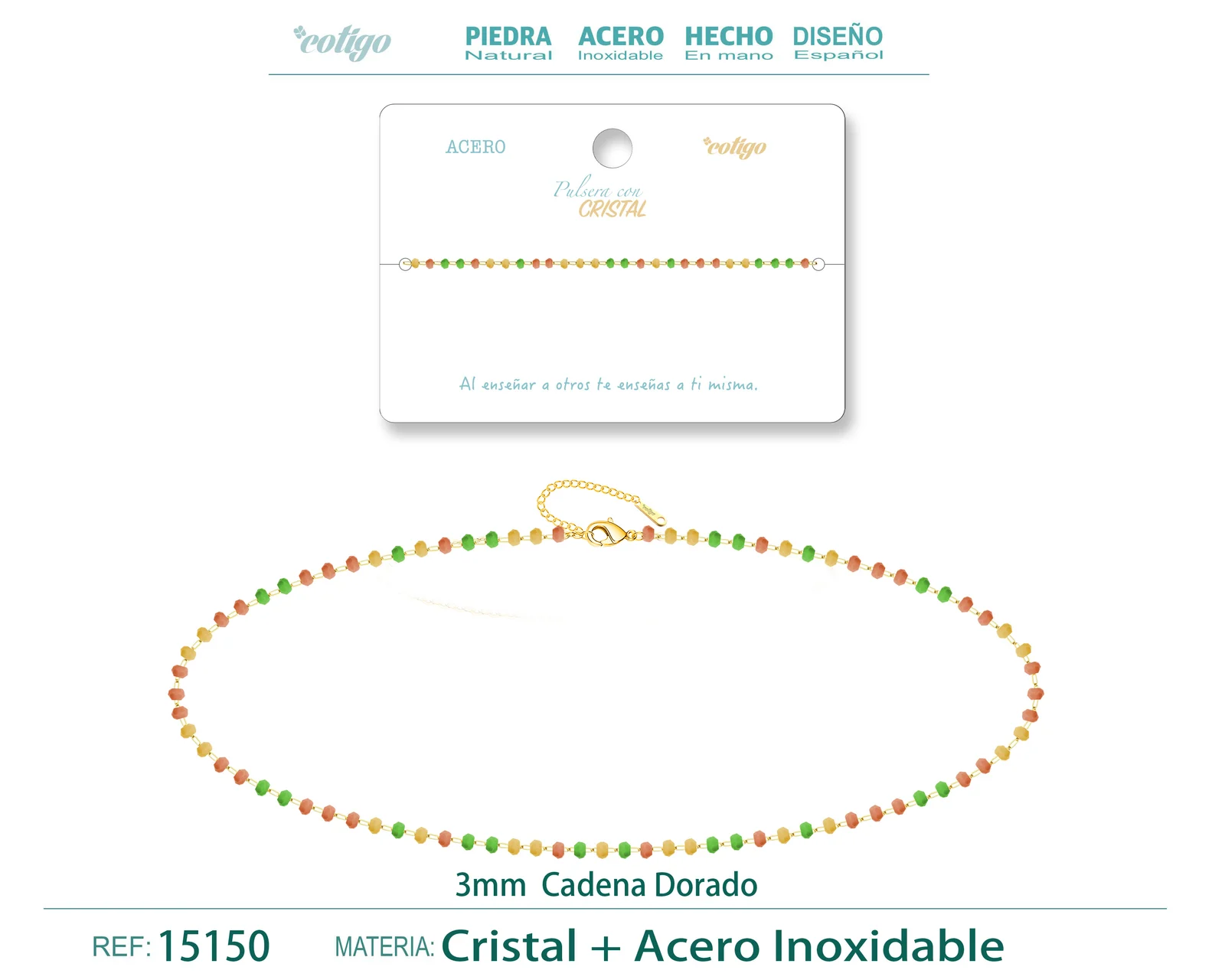 PULSERA ACERO COLOR DORADO CON BOLA CRISTA
