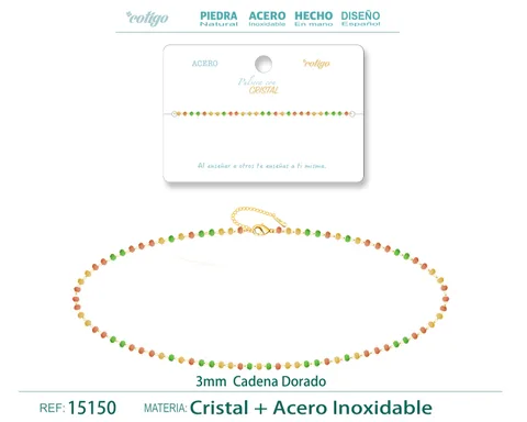 PULSERA ACERO COLOR DORADO CON BOLA CRISTA
