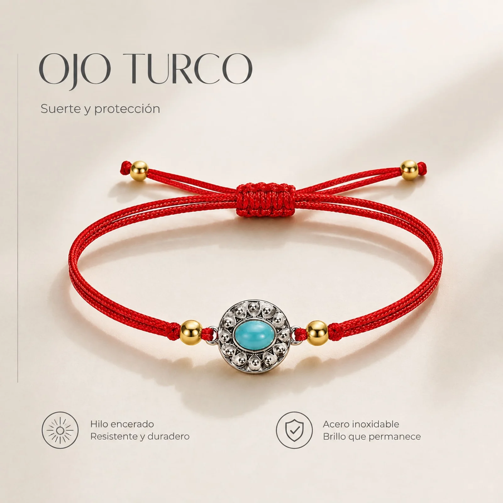 Pulsera Hilo encerado Rojo CON OJO TURCO Plateado