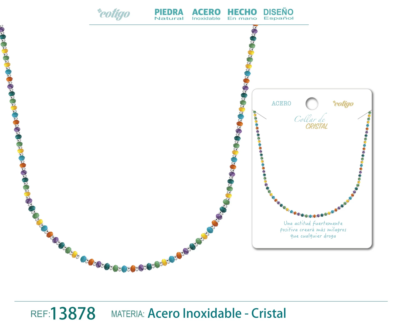 COLLAR DE CRISTAL MULTICOLOR CON CIERRE ACERO