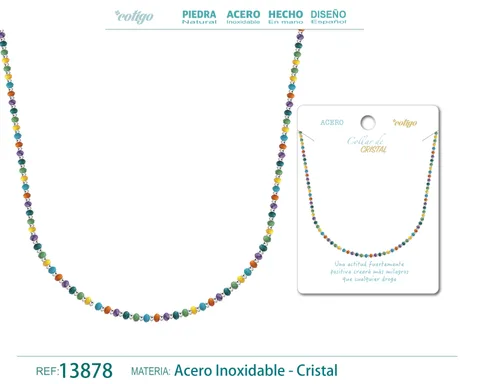 COLLAR DE CRISTAL MULTICOLOR CON CIERRE ACERO
