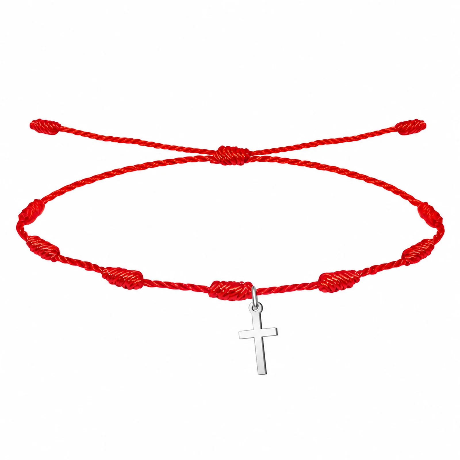 PULSERA 7 NUDOS CON CRUZ ACRO COLOR PLATEADO
