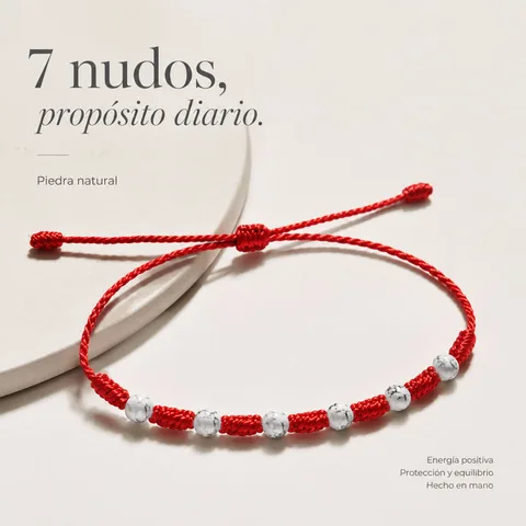 PULSERA 7 NUDOS CON  PIEDRA BLANCO-NEGRA 4MM