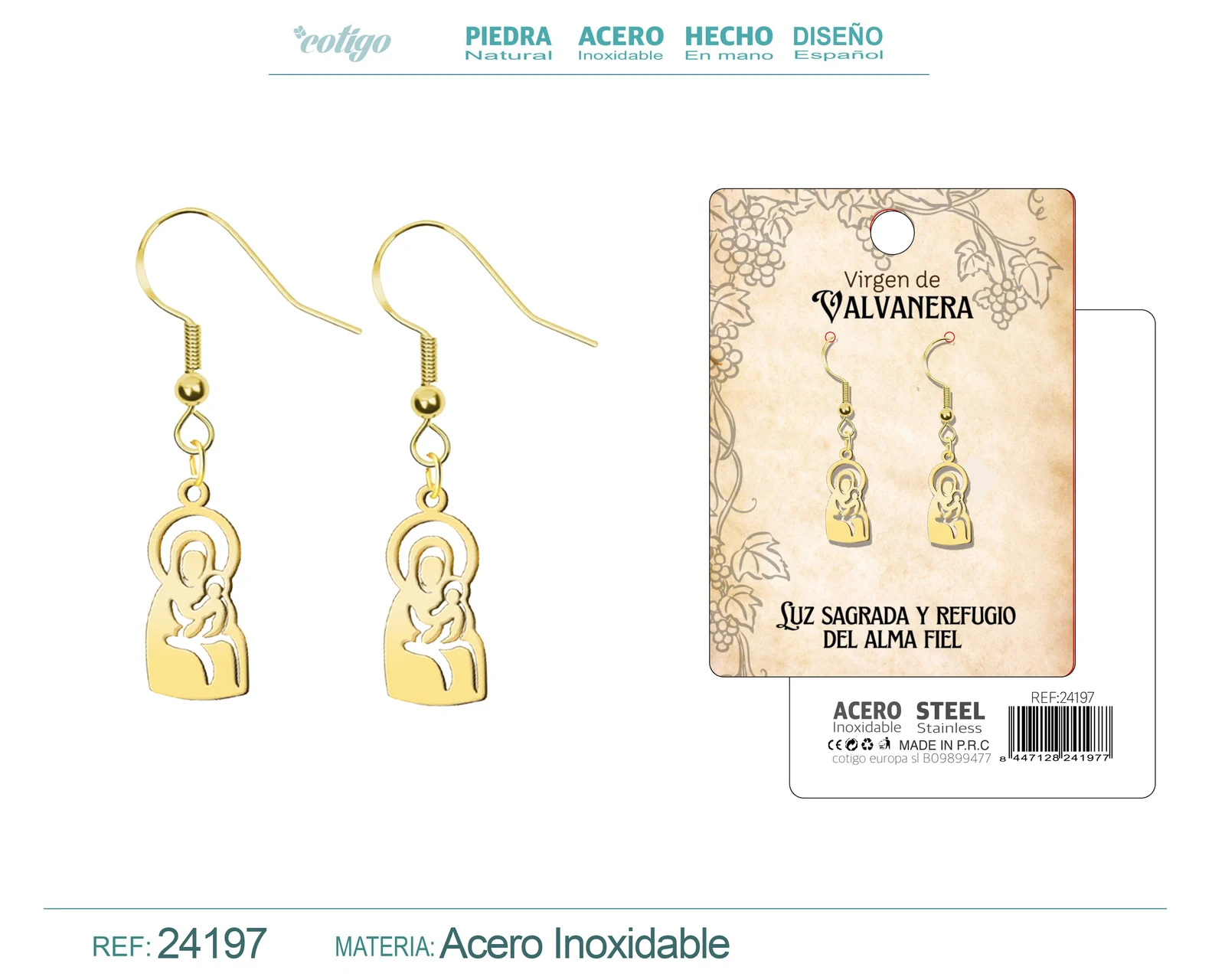 PENDINETE VIRGEN DE VALVANERA ACERO DORADO