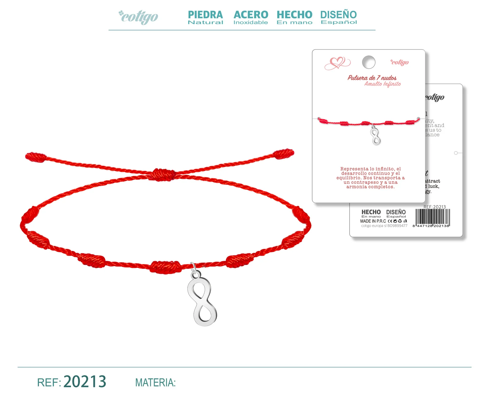 PULSERA 7 NUDOS CON SIMBOLO INFINITO ACERO PLATEADO