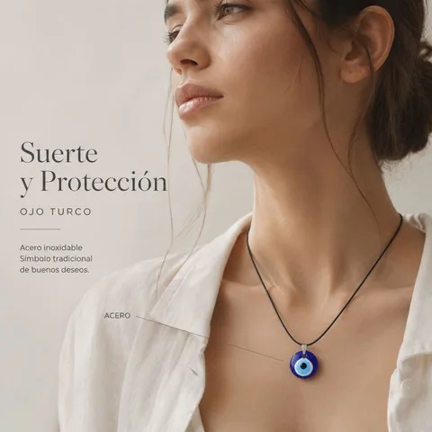 COLLAR OJO TURCO ACERO COLOR PLATEADO