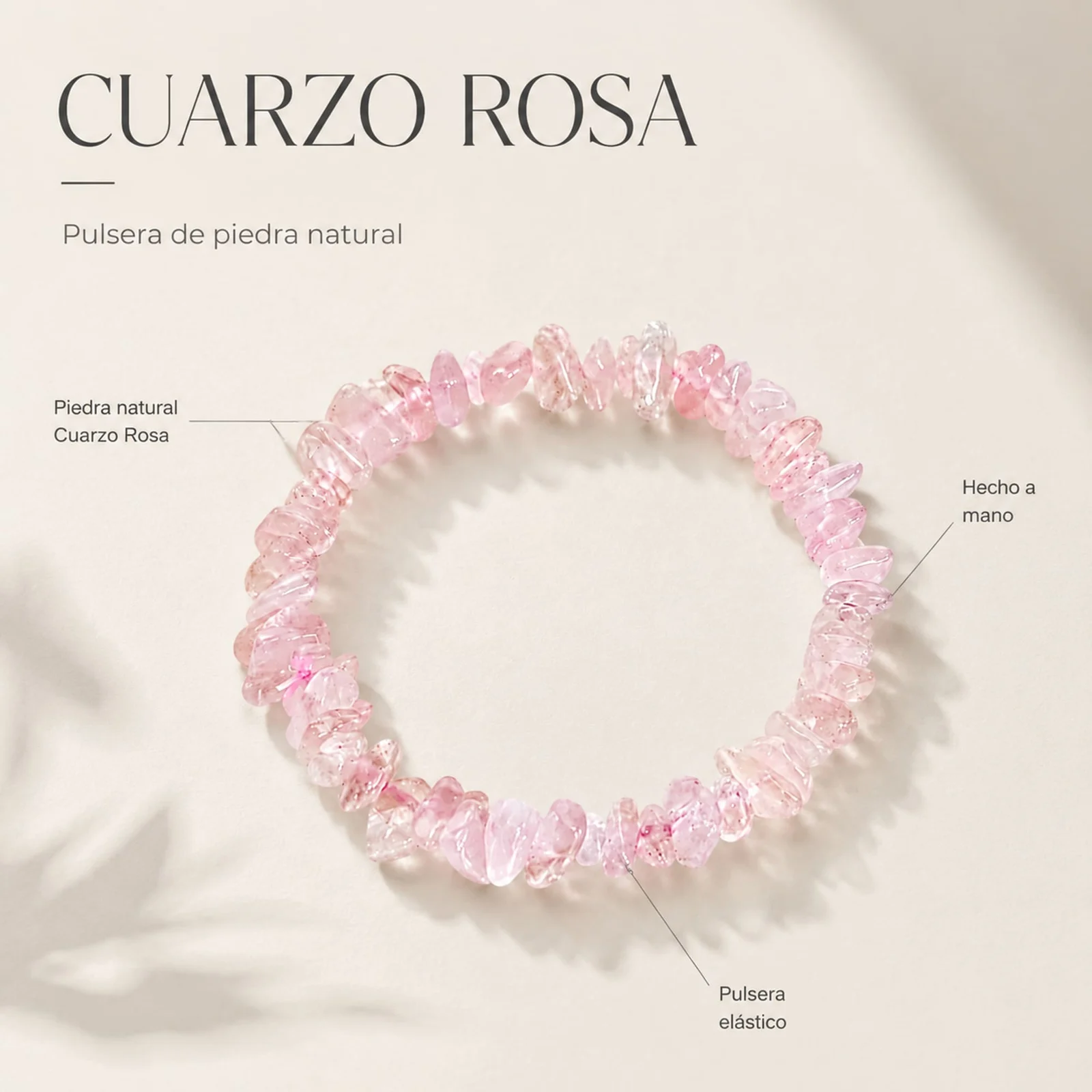 Pulsera Piedra natural Cuarzo Rosa