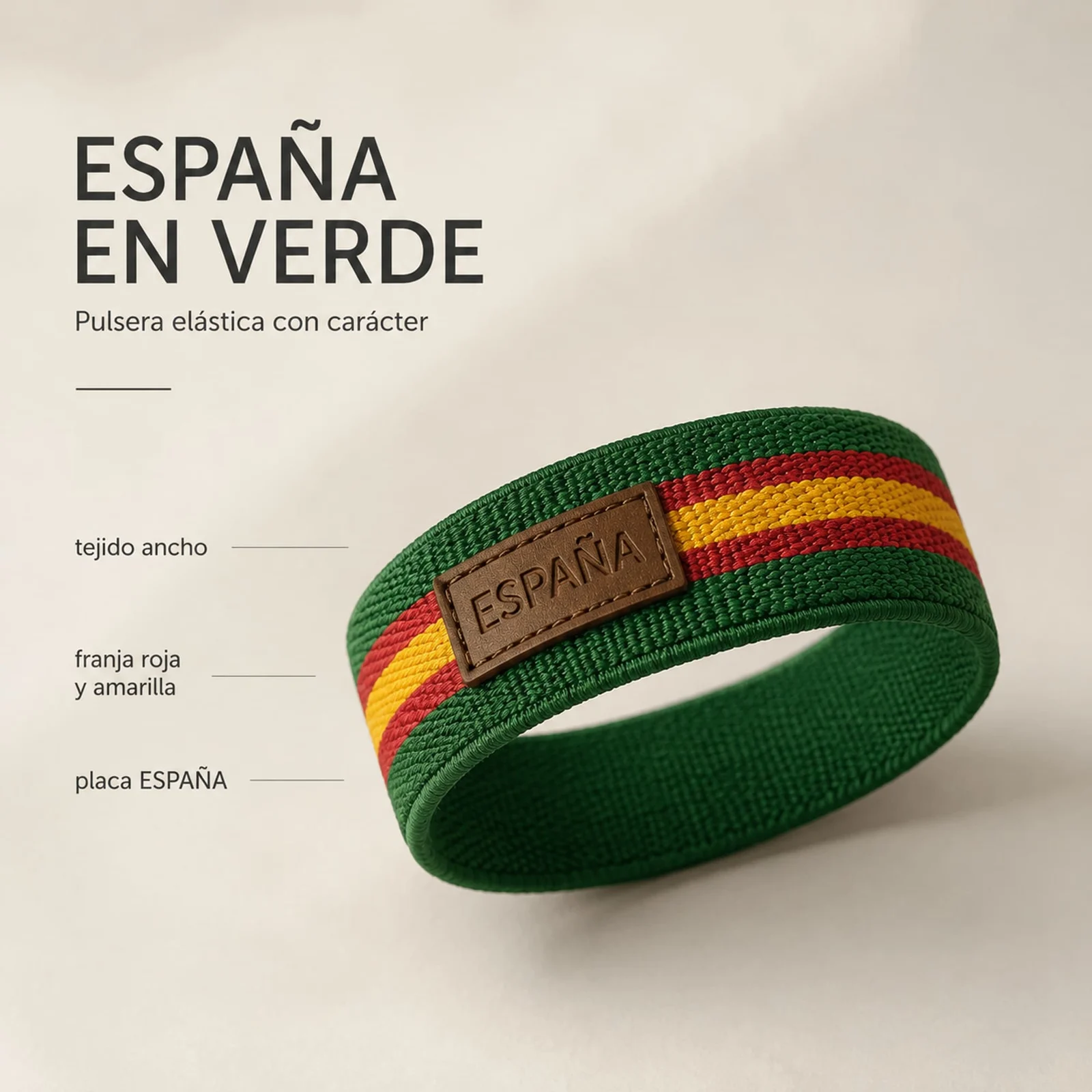 PULSERA ESPAÑA ELÁSTICO ANCHO 1.5CM VERDE