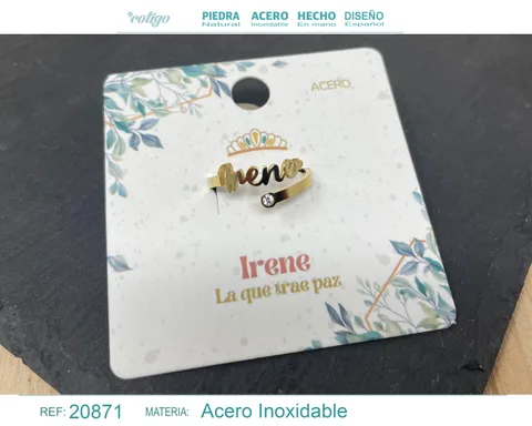 ANILLO NOMBRE IRENE ACERO COLOR DORADO