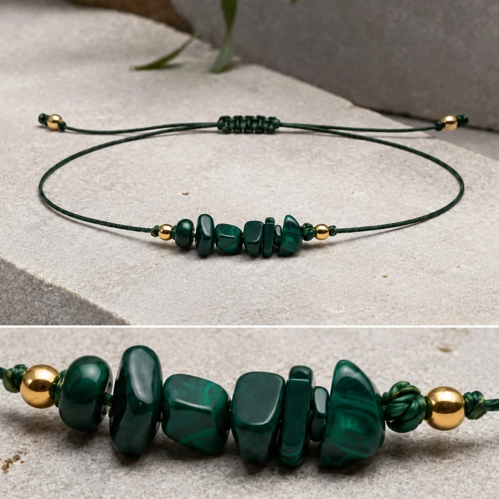 PULSERA HILO ENCERADO CON MALAQUITA