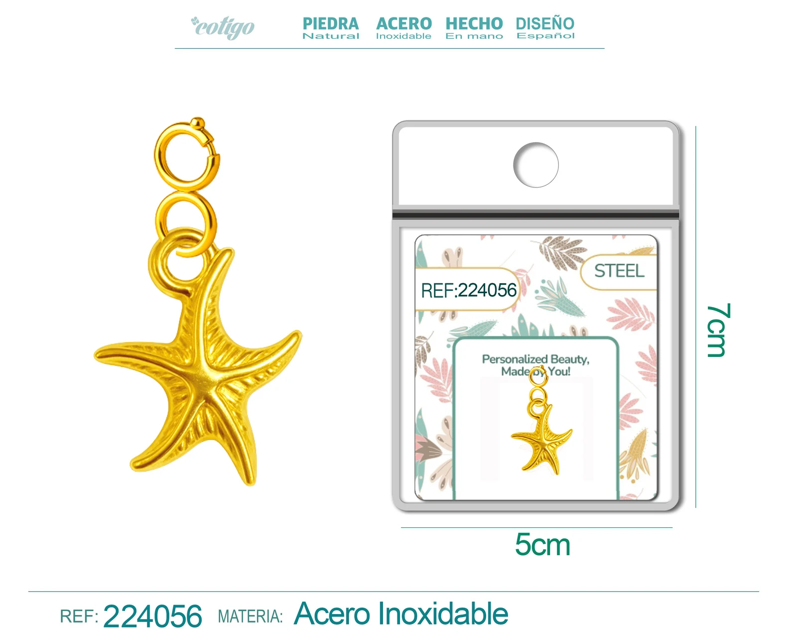 CHARM ACERO DORADO CHAPADO ORO 14 K-CON CIERRE