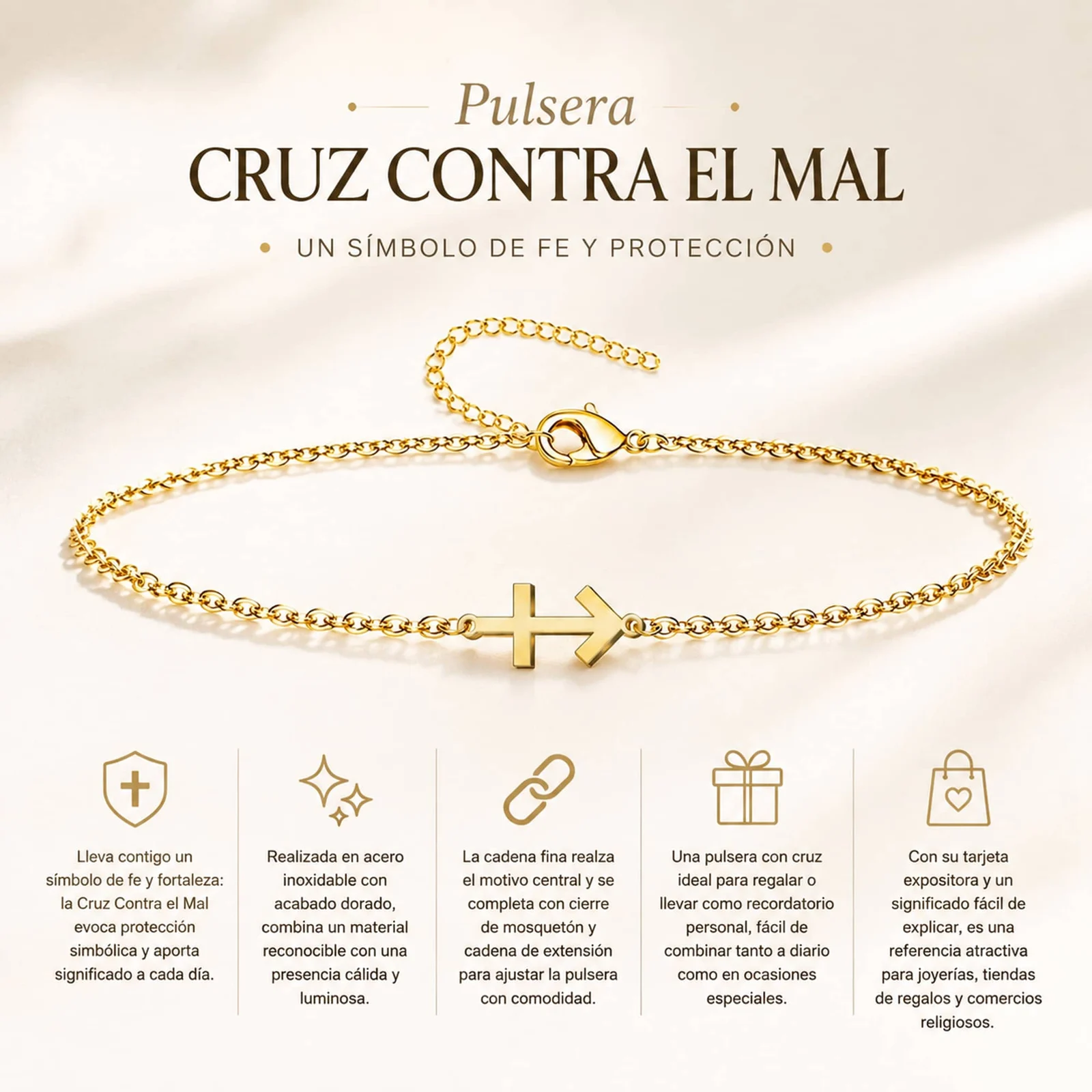 PULSERA CRUZ CONTRA EL MALACERO DORADO