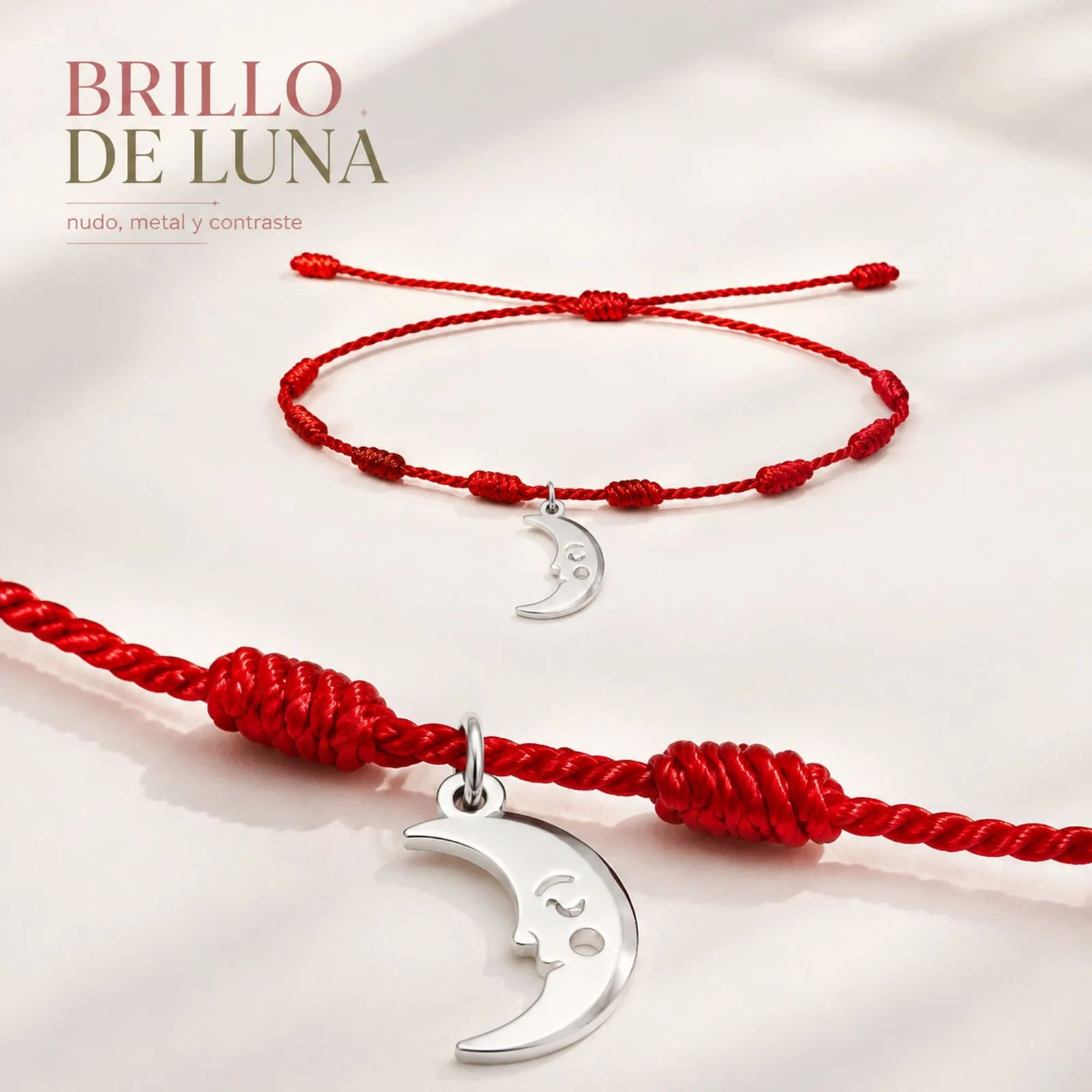 PULSERA 7 NUDOS CON LUNA COLOR PLATEADO