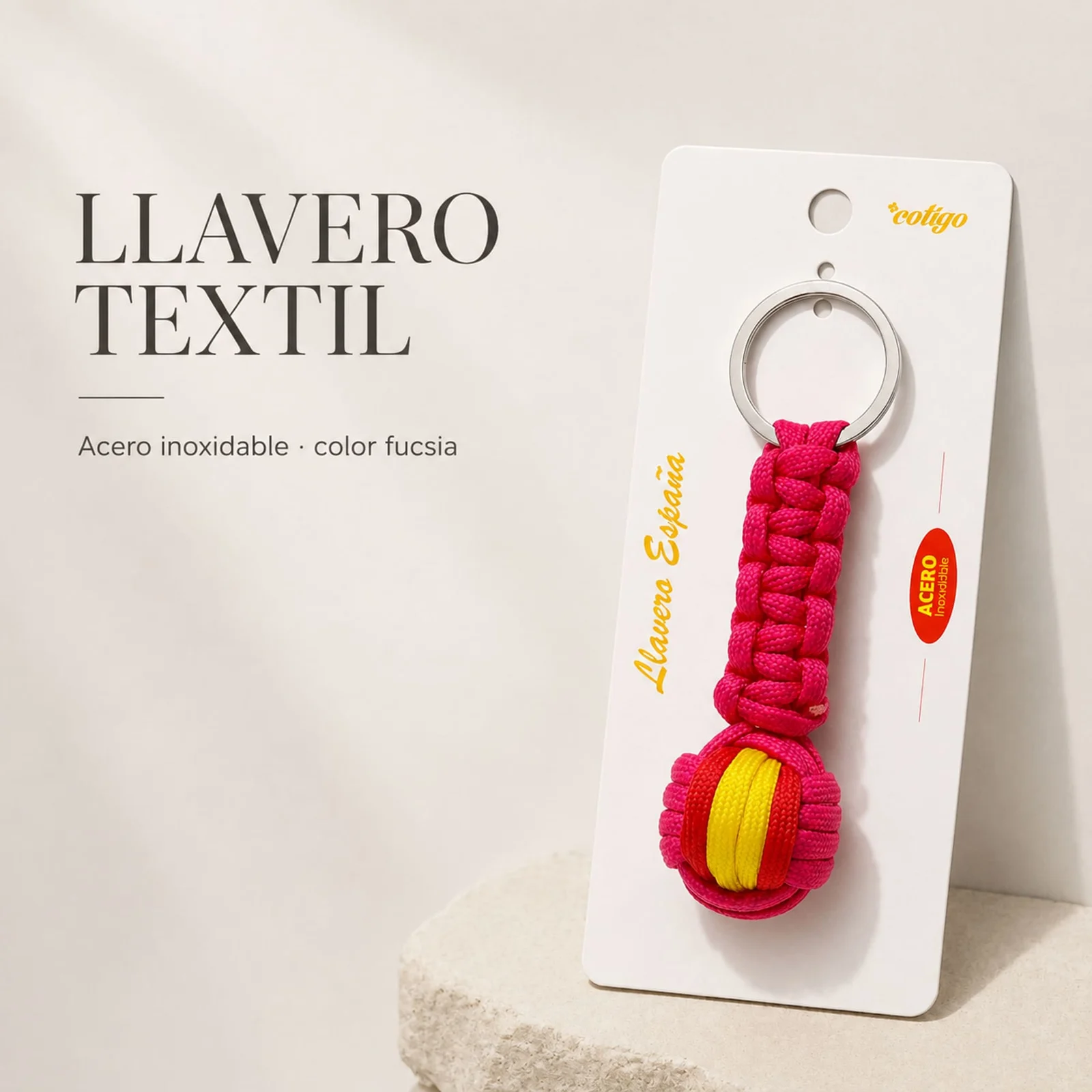 LLAVERO BOLA DE CUERDA CON ARO ACERO
