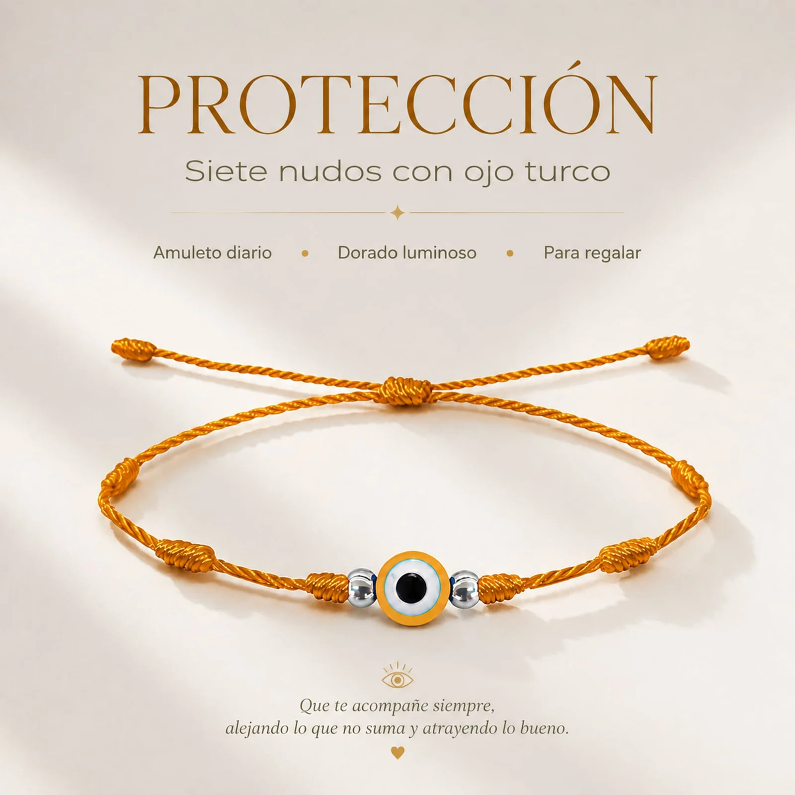 PULSERA 7 NUDOS DORADO CON OJO TURCO
