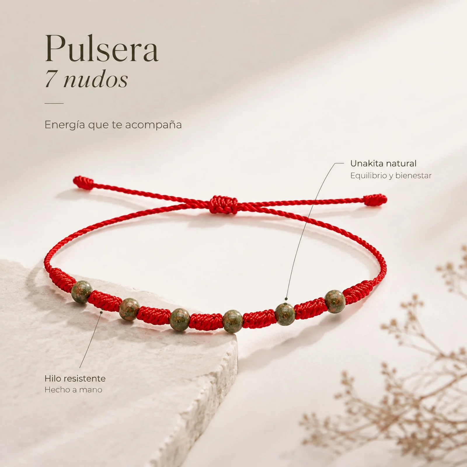 PULSERA 7 NUDOS CON  UNAKITA 4MM