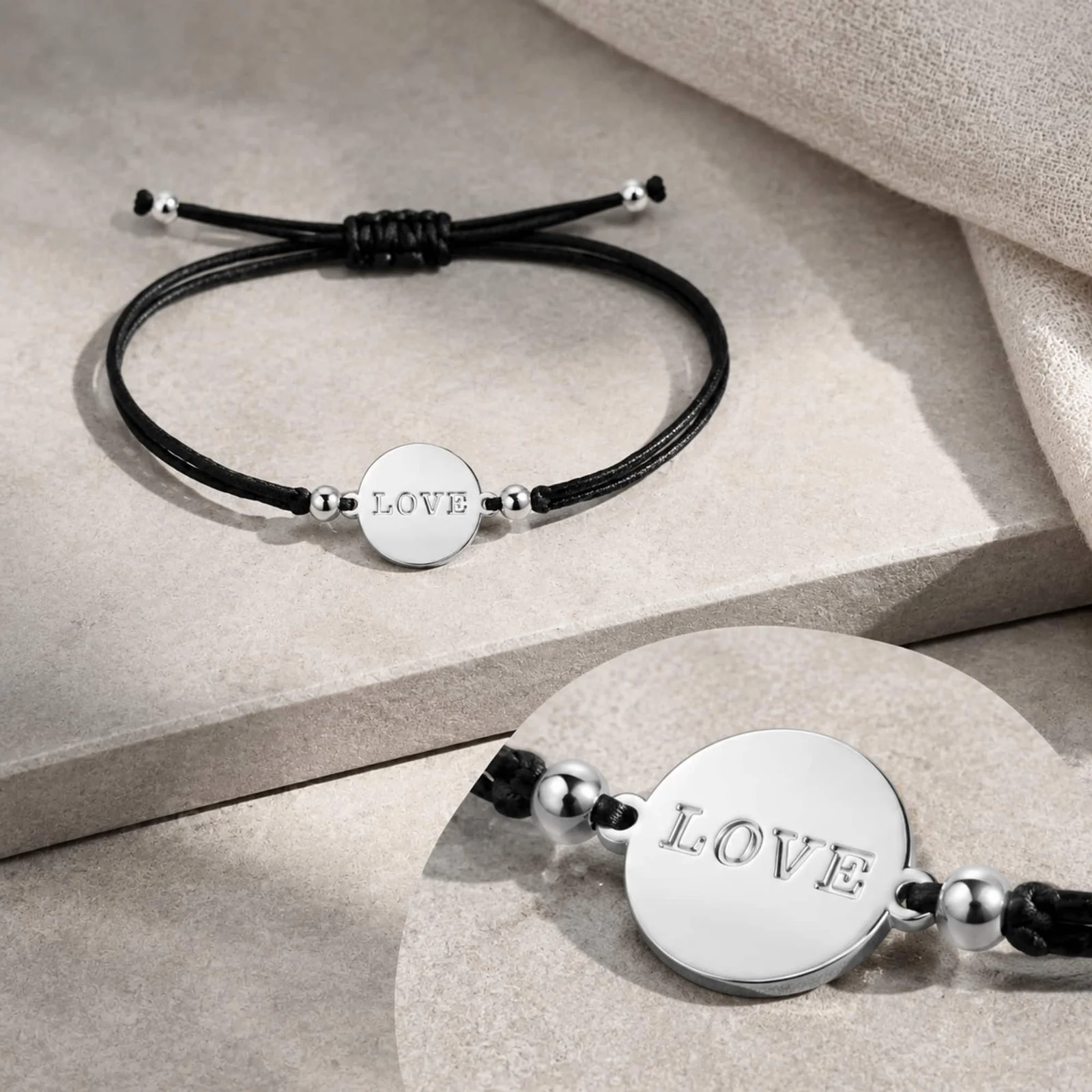 PULSERA LOVE PLATEADO DE HILO EN.NEGRO