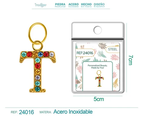 CHARM DE LETRA T ACERO COLOR DORADO CON CIRCONITA