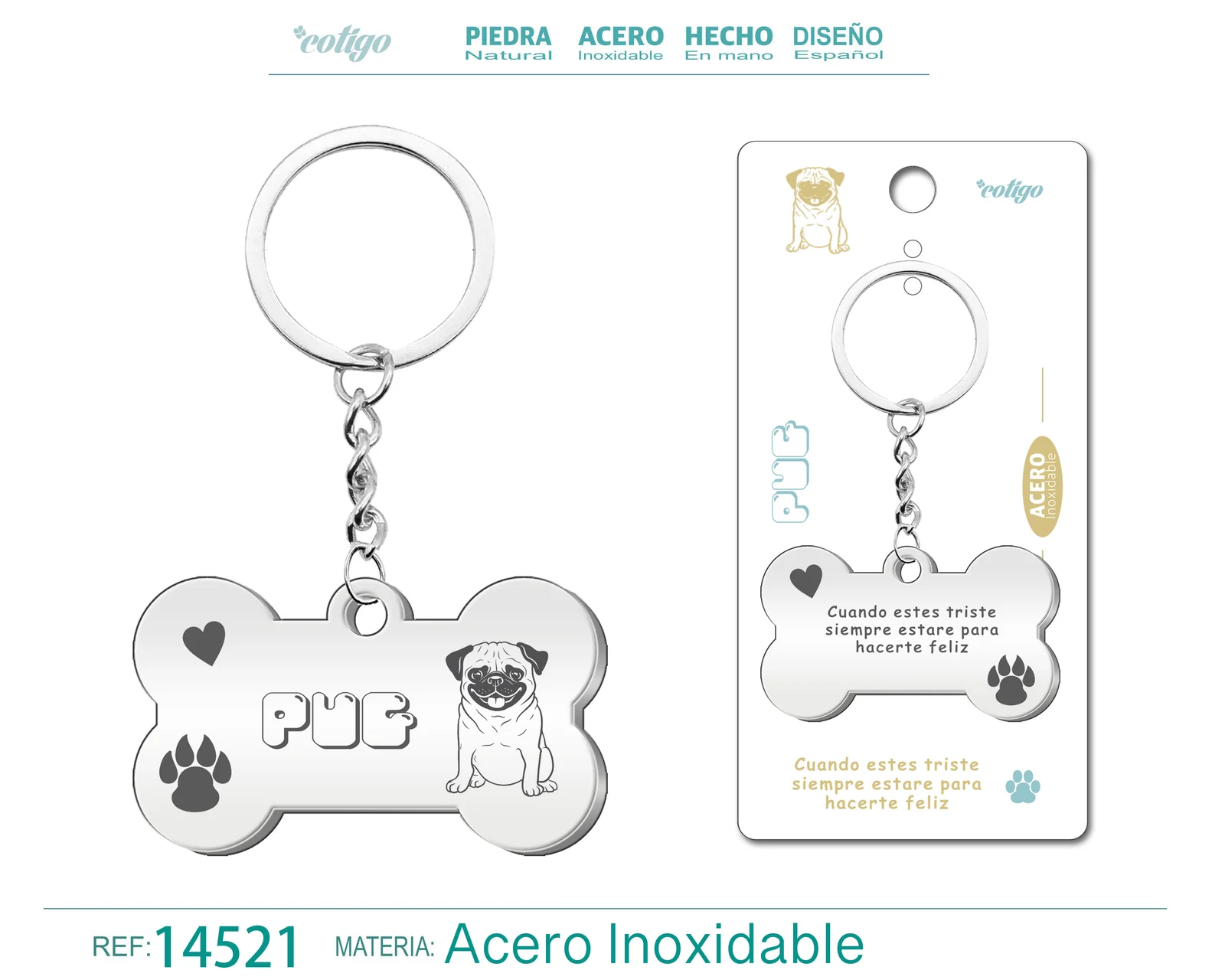 LLAVERO ACERO DE PERRO PUG