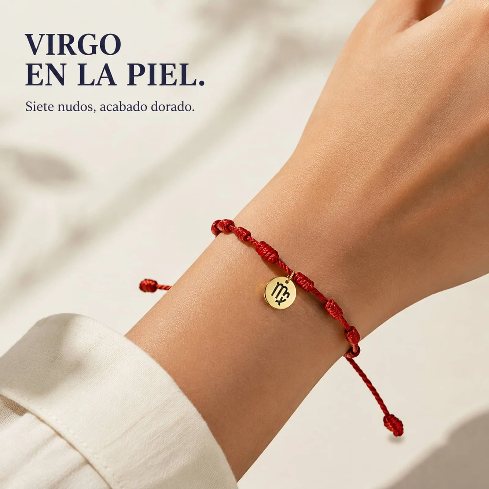 PULSERA 7 NUDOS CON VIRGO ACERO. COLOR DORADO