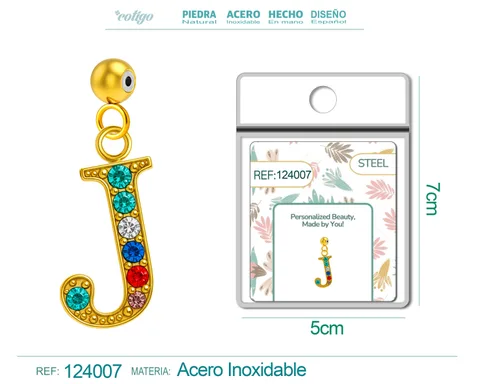 CHARM DE LETRA J ACERO COLOR DORADO CON CIRCONITA-CON BOLA DE GOMA