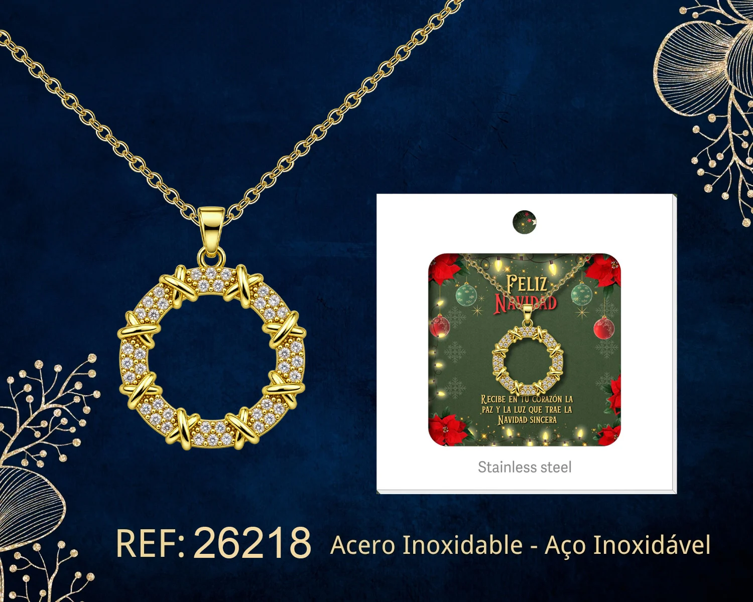COLGANTE CHAPADA ORO 14K CON CIRCONITA PARA NAVIDAD