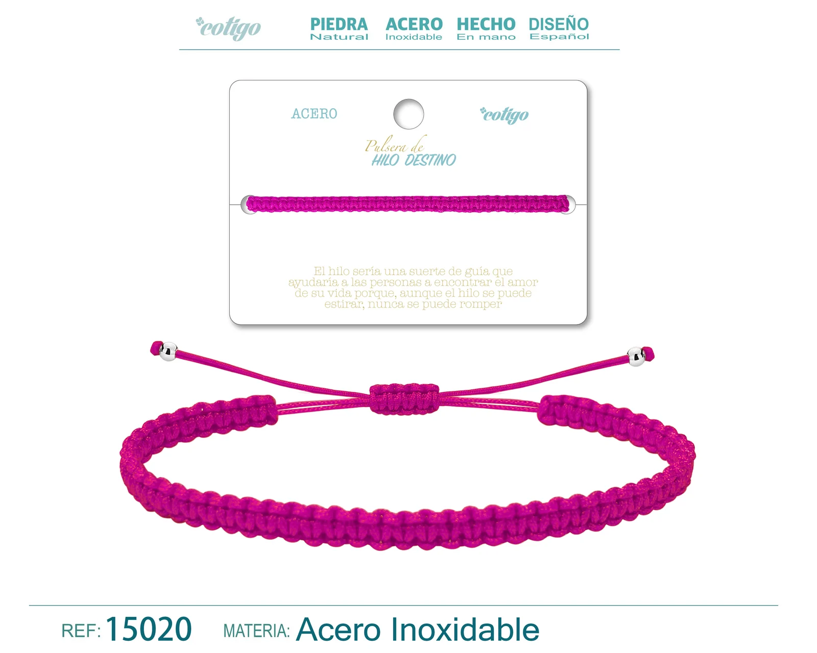 PULSERA HILO DESTINO COLOR ROSA ROJA CLARO
