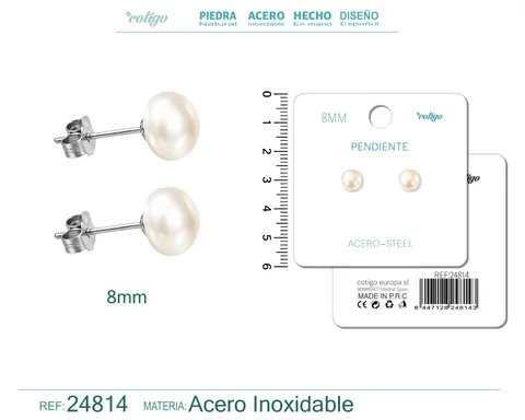 PENDIENTE DE PERLA OVLADA  8MM CON ACCESORIO ACERO