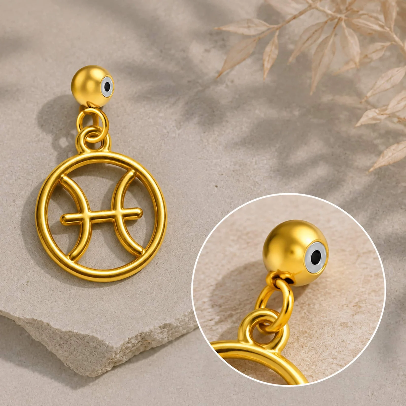 CHARM DE ZODÍACO PEIXES ACERO COLOR DORADO-CON BOLA DE GOMA