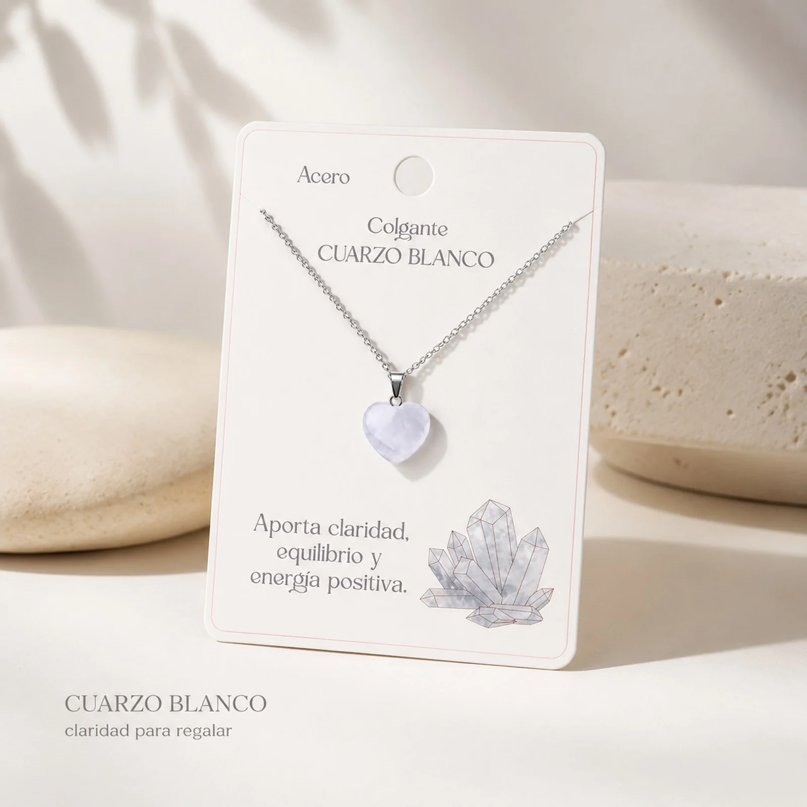 Colgante Piedra Cuarzo Blanco con cadena Acero Inoxidable