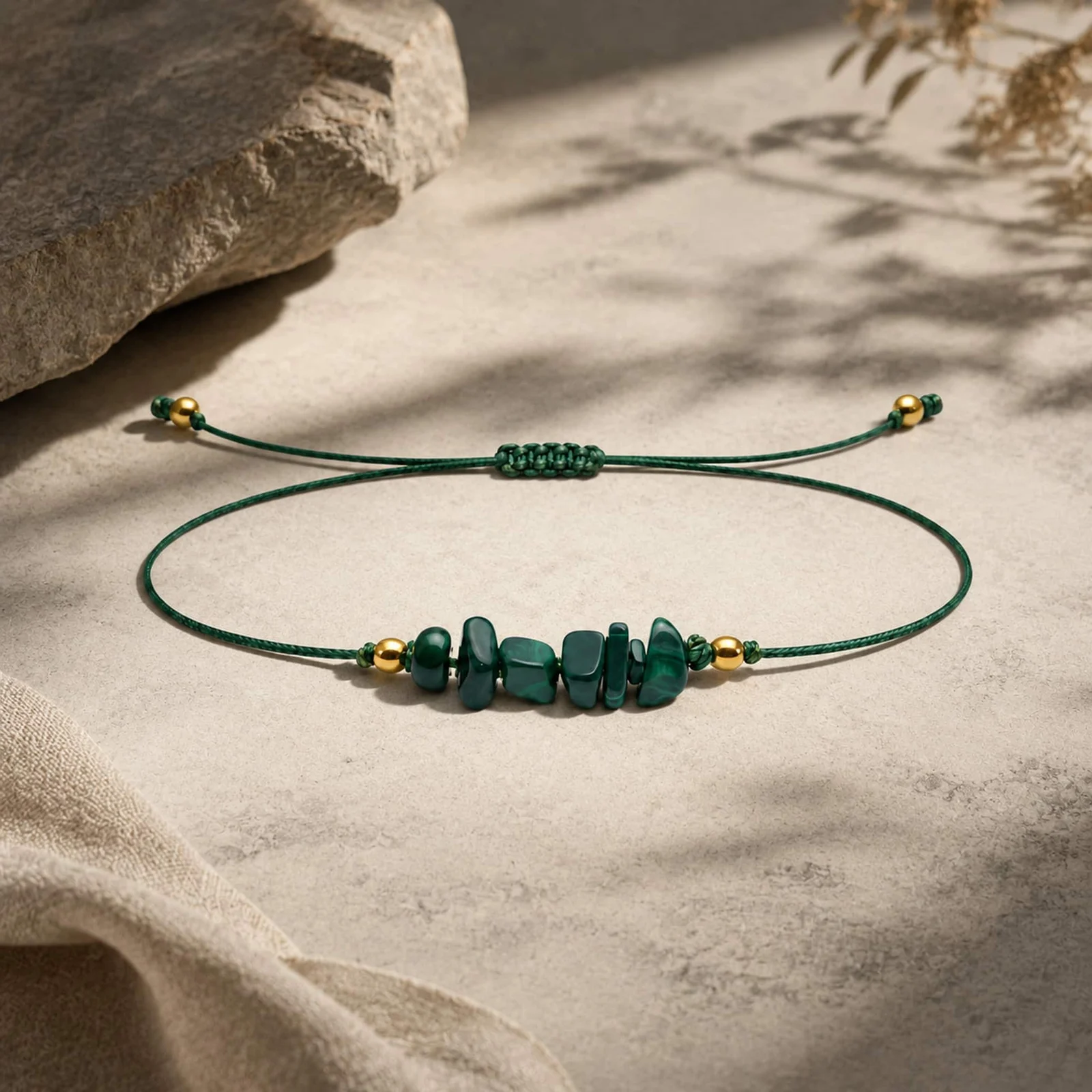 PULSERA HILO ENCERADO CON MALAQUITA