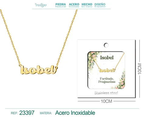 COLLAR NOMBRE INGLES ISOBEL ACERO CON SOBRE