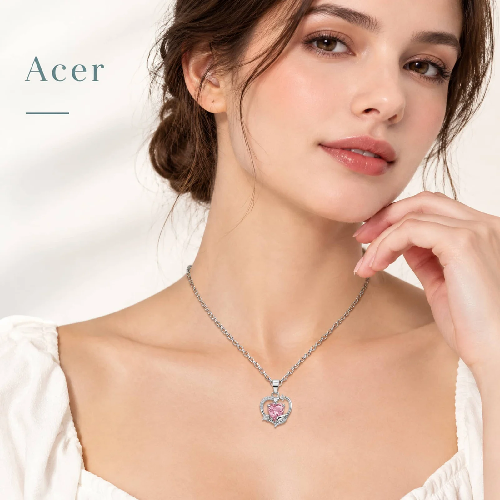 Colgangte Cobre con Circonita Colar Plateado y Cadena Acero