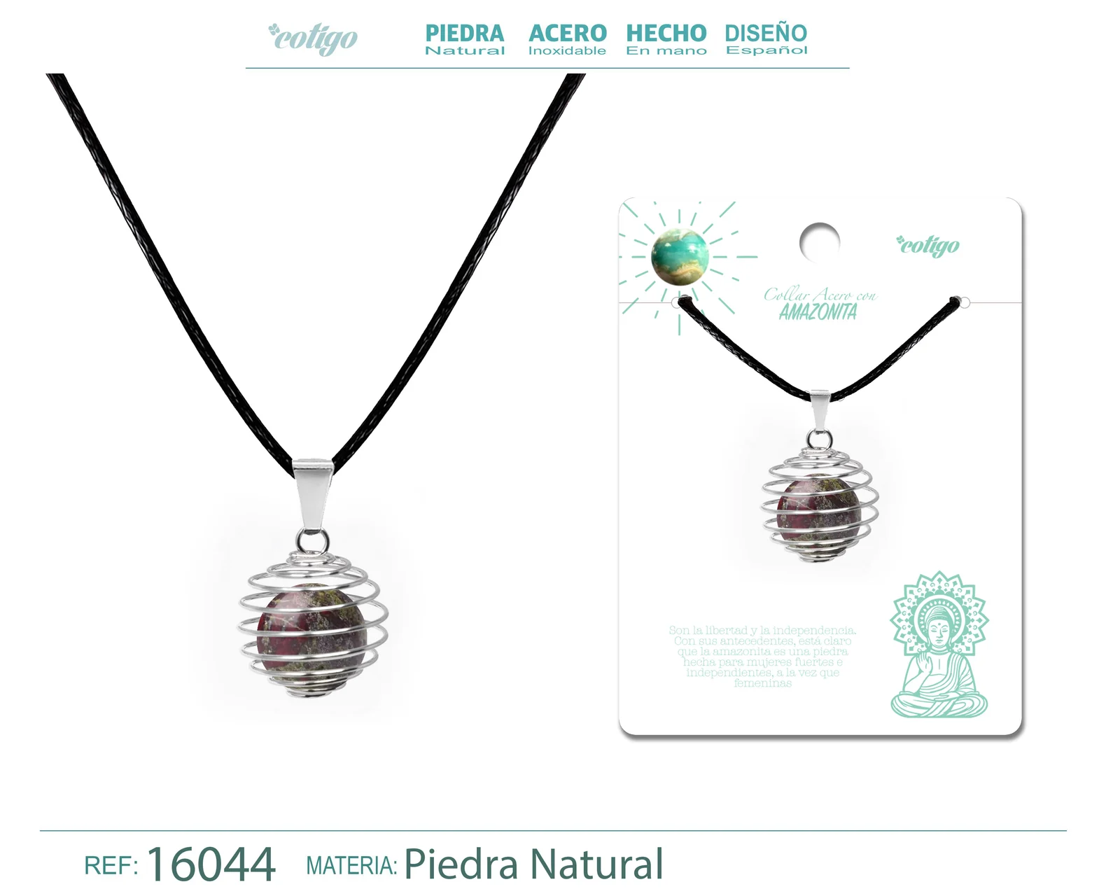 COLGANTE DE AMAZONITA 14MM CON ACESORIO DE ACERO