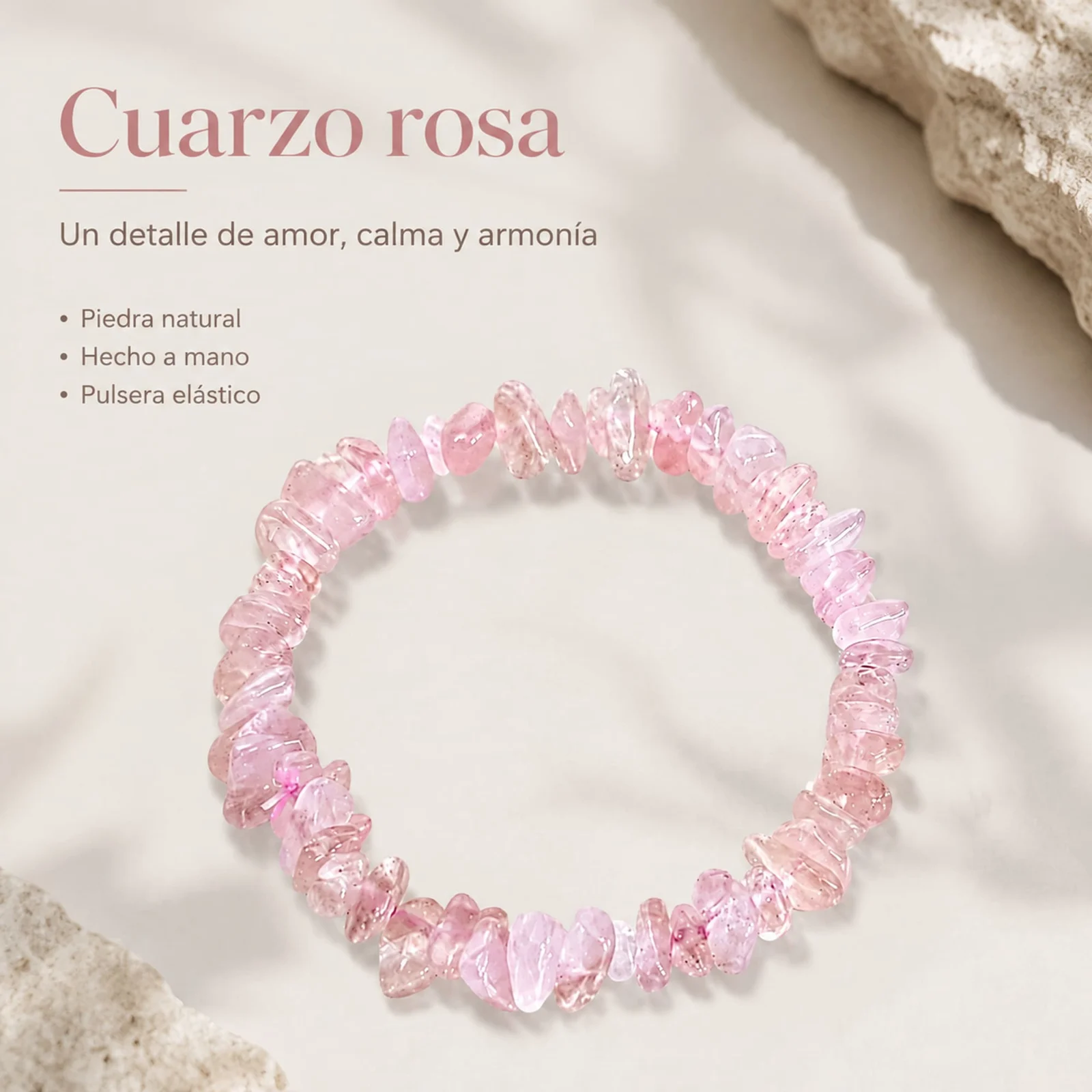 Pulsera Piedra natural Cuarzo Rosa