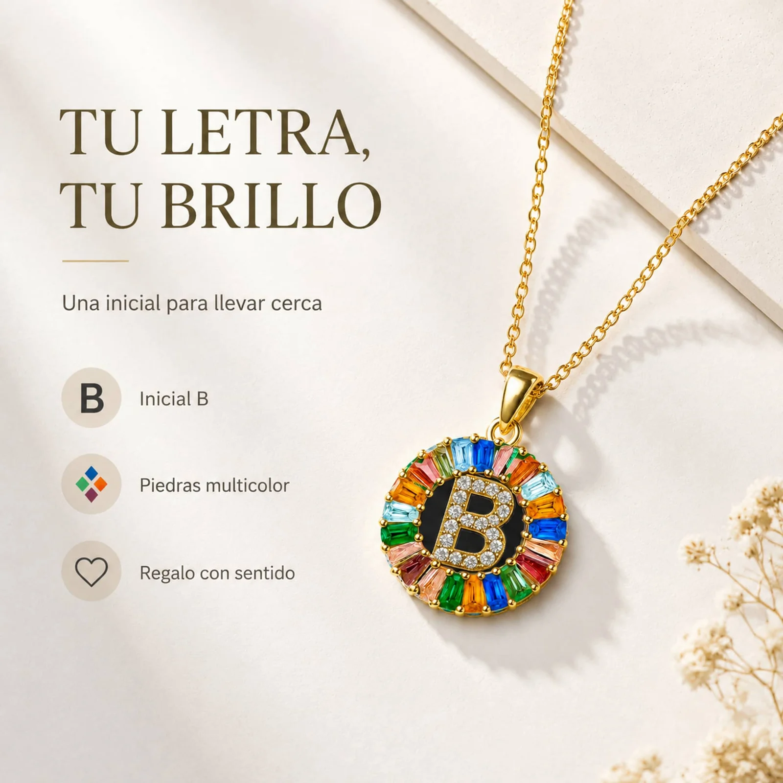 COLGANTE LETRA B CHAPADO ORO 14K CON CIRCONITA