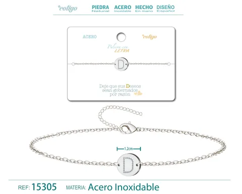 PULSERA LETRA D COLOR PLATEADO