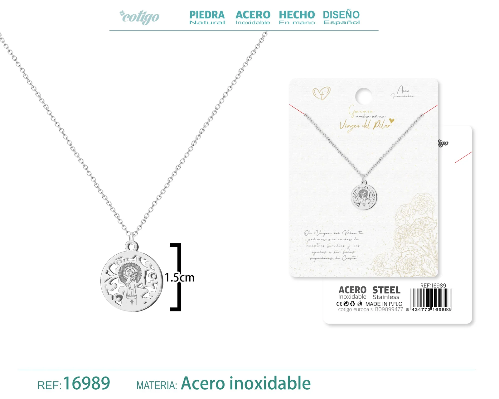 COLLAR VIRGEN DE PILAR ACERO PLATEADO