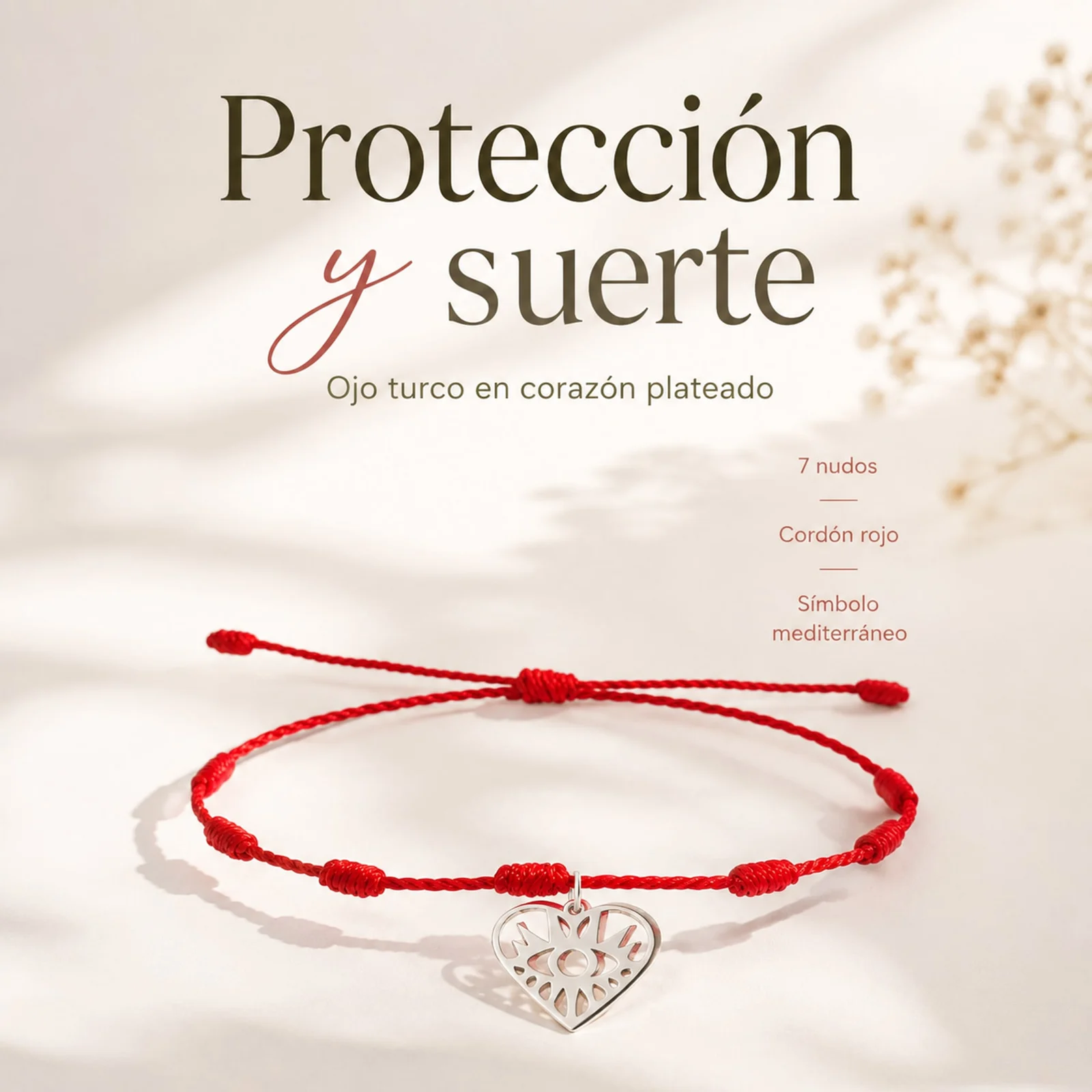 PULSERA 7 NUDOS CON OJO TURCO COLOR PLATEADO