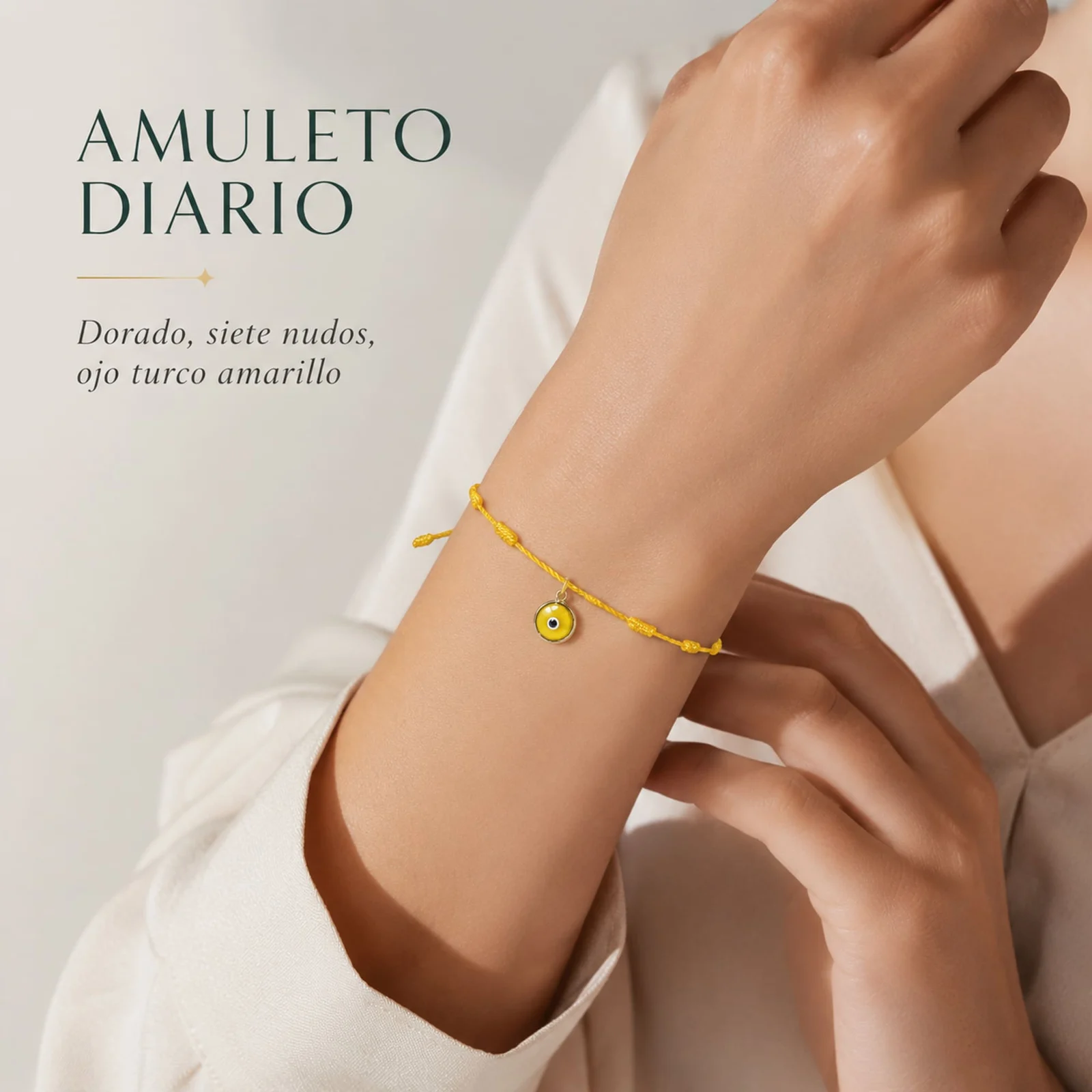 PULSERA 7 NUDOS DORADO CON COLGANTE DE OJO TURCO